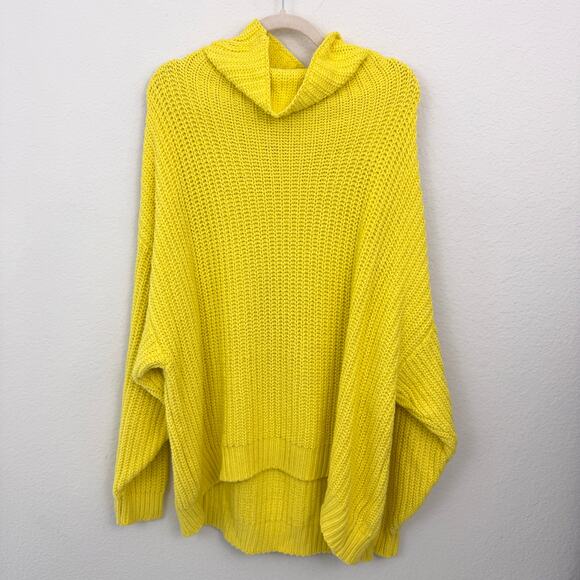 Free People Womens Swim Too Deep Turtleneck Sweater Size S Oversize Knit Yellow - Picture 1 of 8